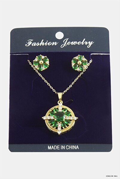 ZERO LAND Zngzrmll Flower Zircon Stone Set (35549) Necklace Green