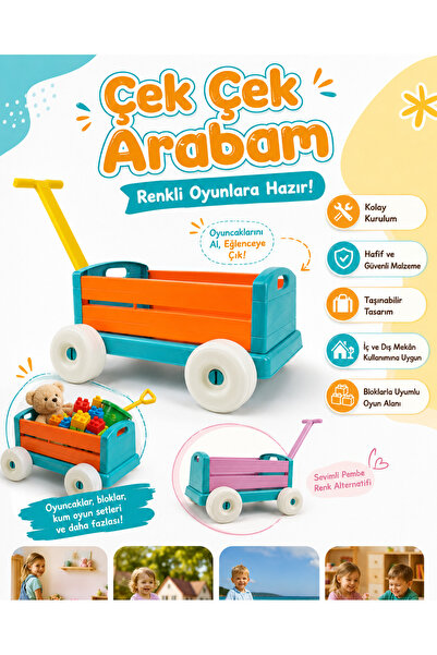 Birlik Çek Çek Arabam Çocuk Oyuncak Vagonu Blok Uyumlu Taşıma Arabası İç ve D...