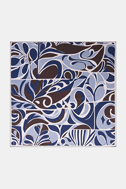 KYR Botanical Patterned Scarf Navy Blue-Brown