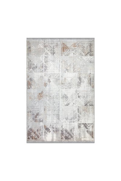 Krem Gri Taupe Kiremit Eskitme Soyut Desenli Modern Halı