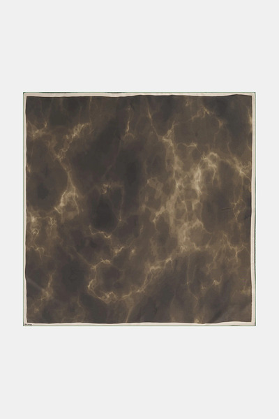 Kayra Abstract Pattern Silk Scarf Khaki