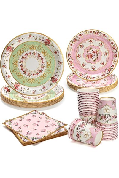 GENERAL Castoweef 24 Guest Dinnerware Set Pink - Plates, Cups, Napkins for Party