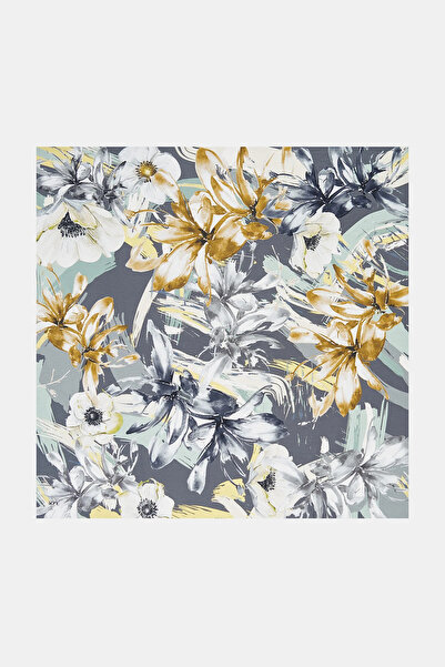 KYR Large Floral Patterned Scarf Anthracite