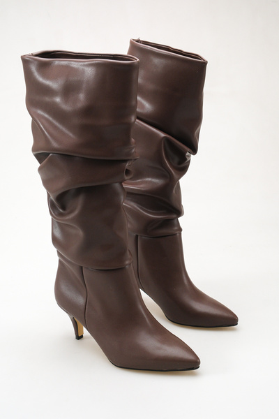 meyra'nın ayakkabıları Women's Drawstring Detailed Thin Heeled Long Boots Bro...