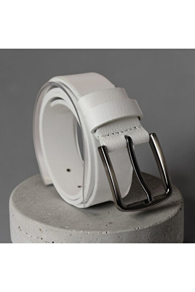 CrowsGate Genuine Leather Men's White Classic Belt 3.5 cm
