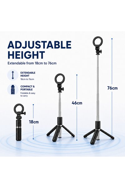 Generic Brand Magnetic selfie stick tripod with 360° rotating phone holder, extendable tripod, wireless remote control, and non-slip handle. Portable phone holder suitable for selfies, video recording, and travel.