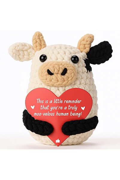GENERAL Mini Cow Doll with Positive Message, Funny Knitted Mini Cow Toy with ...