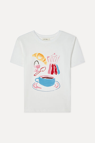 Mudo Women's Off-White Printed Crew Neck T-Shirt