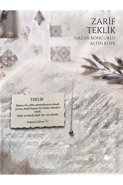 Papatya Silver Orjinal 14 Ayar Sertifikalı Altın Minimalist Tekli Nazar Göz K...