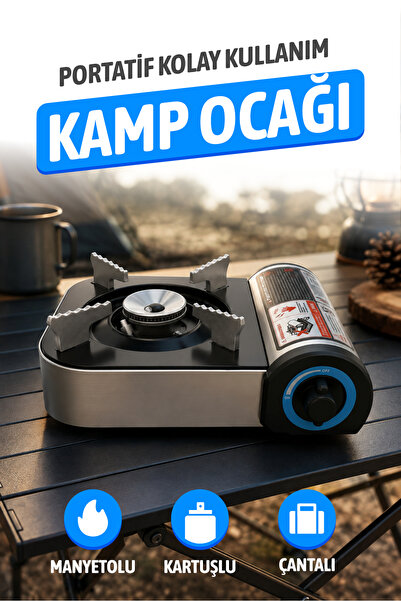 Badem10 Portatif Kendinden Çakmaklı Rüzgar Koruyuculu Kamp Ocağı Pratik Katla...