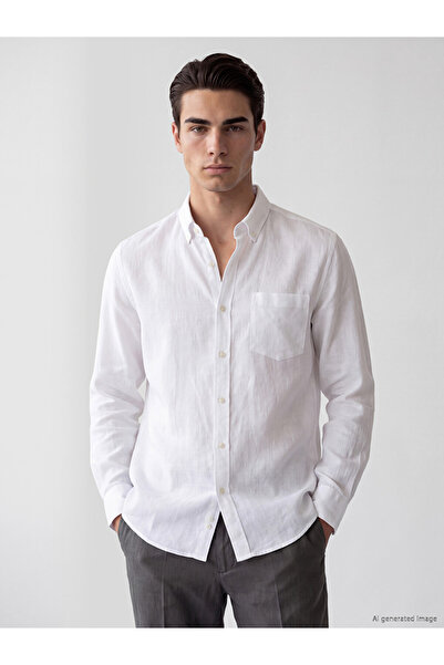 LC Waikiki Peak New Season White Regular Fit Dobby Men's Shirt