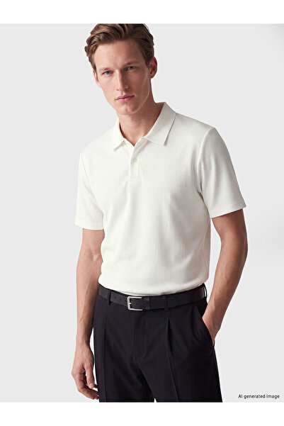 LC Waikiki Vizyon New Season White Polo Collar Textured Men's T-Shirt