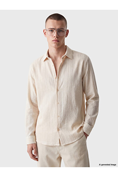 LC Waikiki Özmarka New Season Beige Regular Fit Men's Textured Shirt