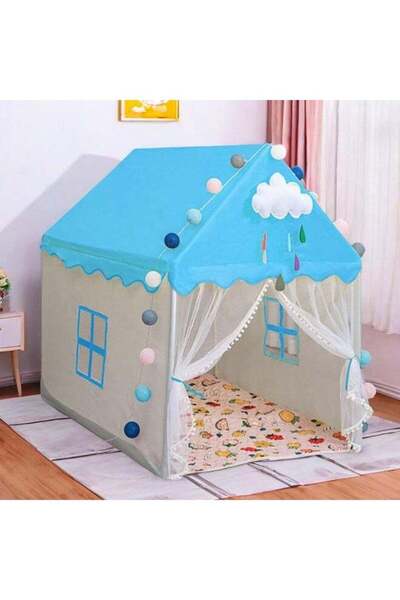 DubaiGallery Girls Blue Princess Play Tent House with Elegant Canopy Roof and...