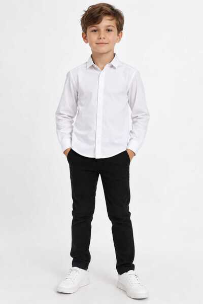 Butik Boy's White Lycra Cotton Shirt with Hidden Placket - 97% Cotton, 3% Lycra