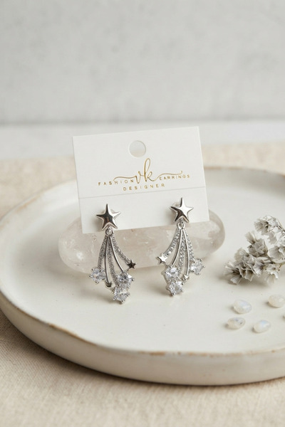 Lisinya Silver Color Zircon Stone Halley Model Brass Women's Earrings -