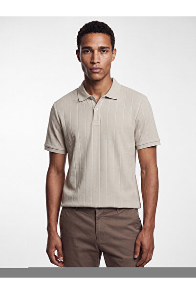 LC Waikiki Vizyon New Season Beige Polo Collar Standard Fit Ribbed Men's T-Shirt