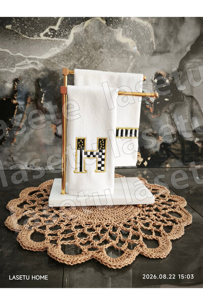 LASETU Checkered Letter H and Striped Kitchen Towel Set of 2 (30X50)