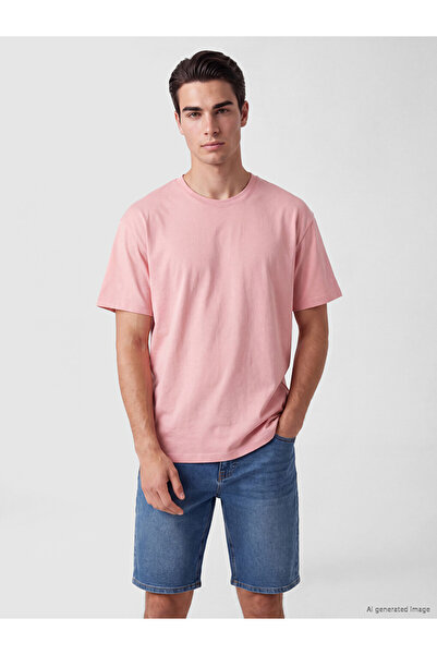 LC Waikiki Vizyon New Season Pink Crew Neck Men's Combed Cotton T-Shirt