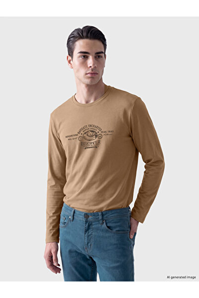LC Waikiki Beige Crew Neck Printed Men's Sweatshirt
