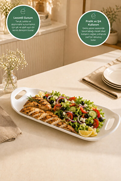 EVONİTA Porcelain Serving Plate with Handle, Large Size Presentation Plate | ...