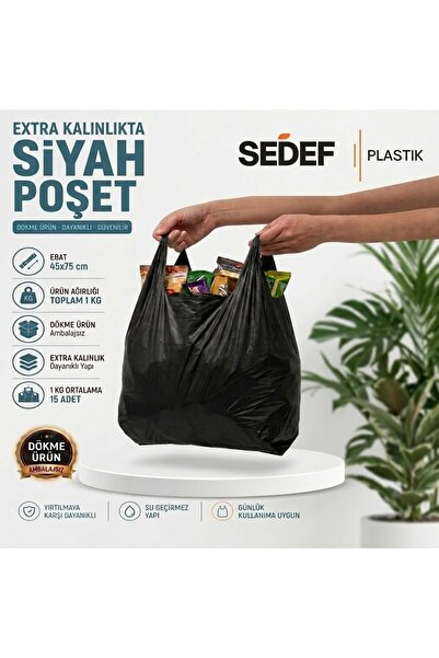 Plastik Extra Kalın Dayanıklı Atlet Poşet Siyah 1Kg 50x90cm Dayanıklı Taşıma Torbası