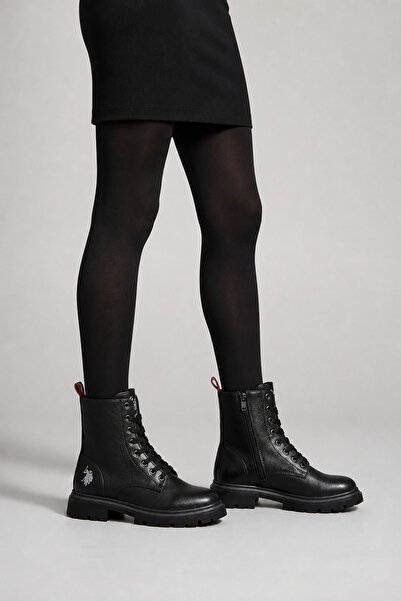 U.S. Polo Assn. Hs-4646 Women's Black Lace-Up Fur Detailed Thick Soled Winter...
