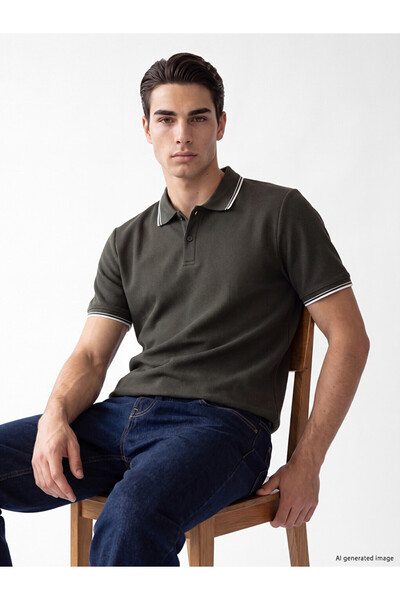 LC Waikiki Vizyon New Season Khaki Polo Collar Textured Men's T-Shirt