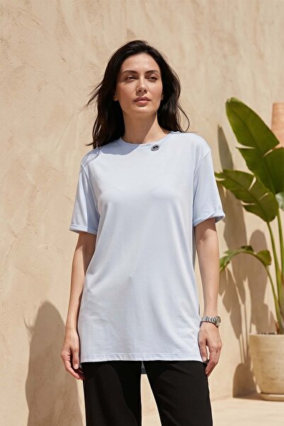 Ceremony Short Sleeve Blouse with Bead Embroidery on the Collar 151 Blue