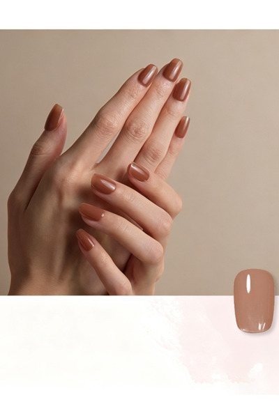 Generic Brand أظافر صناعية قابلة للضغط بلون بني كراميل نيود لامع وطبيعي، أظاف...