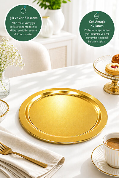 EVONİTA Gold Color Round Presentation Tray |   Decorative Cake, Cookie, Coffe...