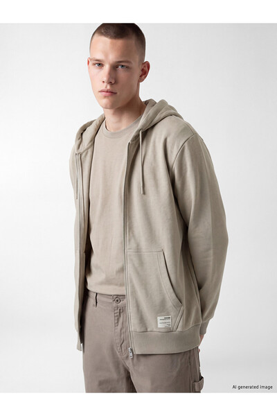 LC Waikiki Ozmarka New Season Beige Hooded Men's Zippered Sweatshirt