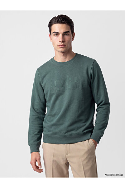 LC Waikiki Vizyon New Season Green Crew Neck Printed Men's Thick Sweatshirt