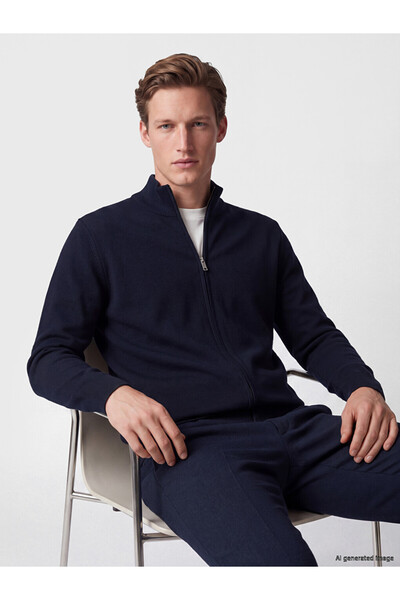 LC Waikiki Ozmarka New Season Navy Blue Stand Collar Men's Knitwear Cardigan
