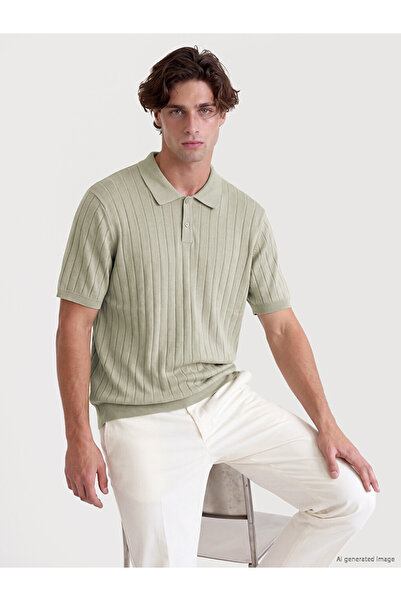 LC Waikiki Peak New Season Green Polo Collar Men's Knitwear T-Shirt