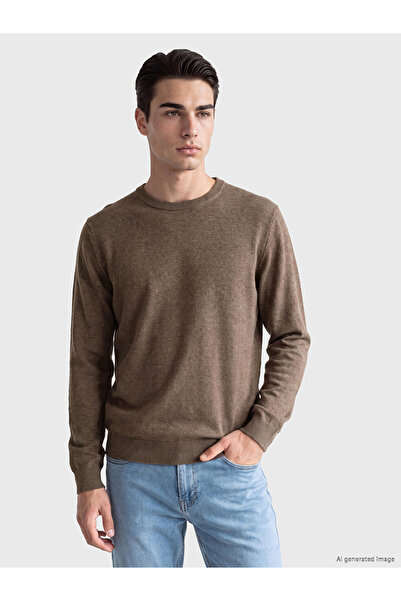 LC Waikiki Peak New Season Brown Crew Neck Men's Knitwear Sweater