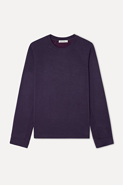 Mudo Women's Plum Modal Blend Loose Fit Crew Neck Sweatshirt