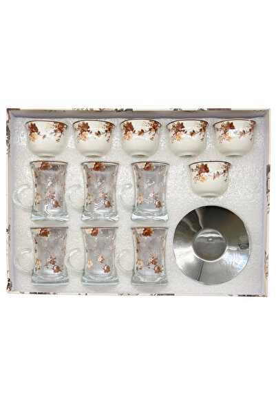 GOLDEN HOME طقم كاسات شاي كريستال و فناجين قهوة سيراميك مع صحون استيل 18 قطعة...