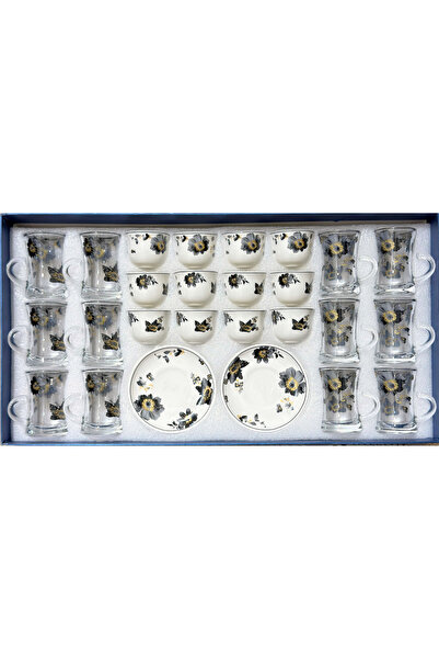 GOLDEN HOME طقم كاسات شاي كريستال و فناجين قهوة سيراميك مع صحون 36 قطعة بنقشة...