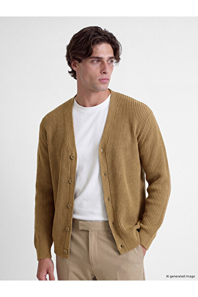 LC Waikiki Özmarka New Season Beige Regular Fit V-Neck Ribbed Men's Knitwear ...