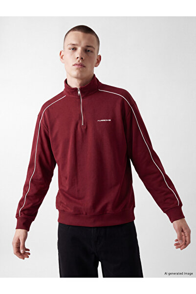 LC Waikiki Vizyon New Season Burgundy Stand Collar Printed Men's Sweatshirt
