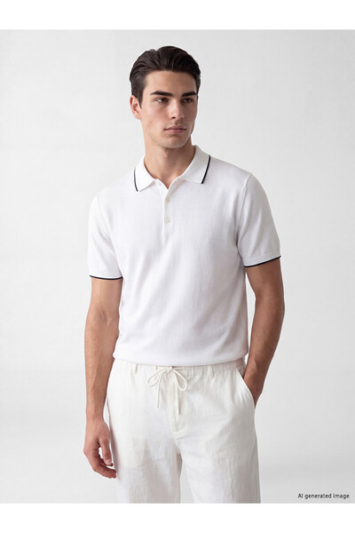 LC Waikiki Vizyon New Season White Polo Collar Men's Knitwear T-Shirt