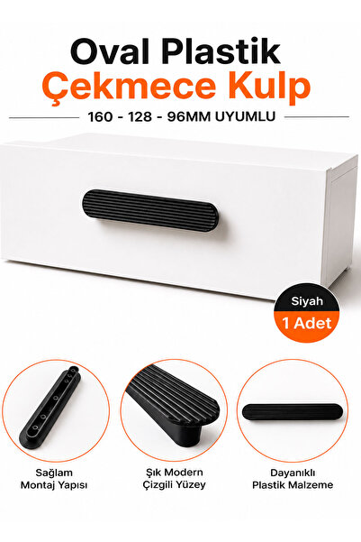 Badem10 Geniş T Oval Mobilya Kulp Siyah 20 cm 160-128-96 mm Uyumlu 1 Adet Dol...