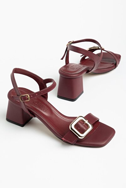 Zerenyus Zri̇n-481 Premium Burgundy Ankle Strap Buckle Detailed Wide Heel San...