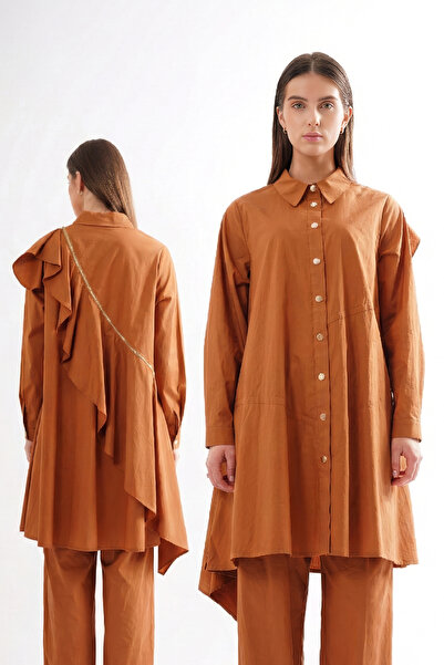 Ceremony Paper Touch Tunic with Zipper Detail on the Back 116 Light Brown