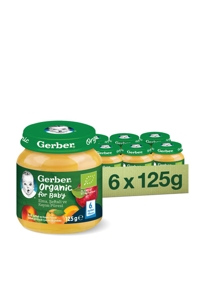 GERBER Organik Elma, Şeftali ve Kayısı Püresi 125gr x6 Adet