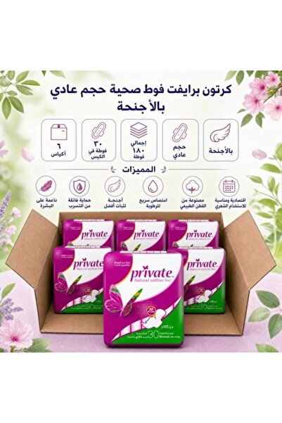 PRİVATE Sanitary Pads Regular Size with Wings, 30 pads, Green (6 packs)