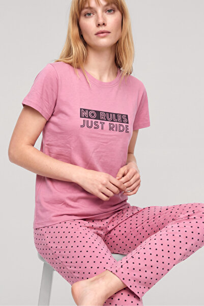 Akbeniz Women's Short Sleeve Combed Cotton Pajama Set - Salmon