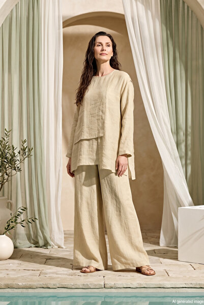 Ceremony Blouse with Front Piece and Wide Leg Trousers Nile Set 965 Mold Green