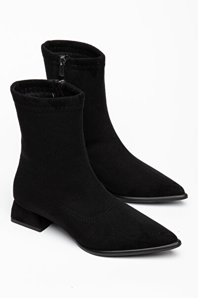 DİORİN Women's Short Thick Heeled Pointed Toe Zippered Casual Boots